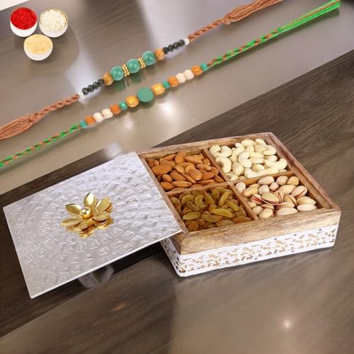 Ghasitaram Gifts Rakhi Gifts for Brothers Wooden Metal Box of 4 Dryfruits with 2 Green Beads Rakhis Ghasitaram Gifts Rakhi Gifts for Brothers Wooden Metal Box of 4 Dryfruits with 2 Green Beads Rakhis von Ghasitaram Gifts