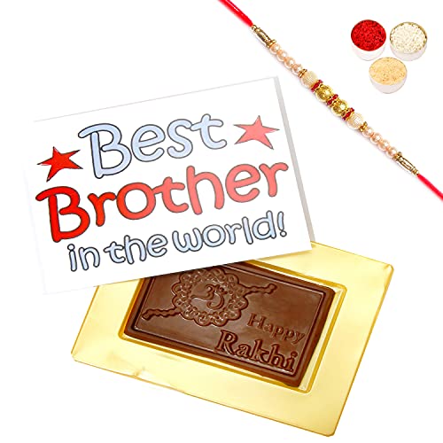 Ghasitaram Gifts Rakhi Gifts for Brothers World's Best Brother Sugafree Chocolate Box with Pearl Rakhi von Ghasitaram Gifts
