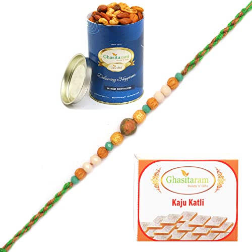 Ghasitaram Gifts Rakhi for Brother Rakhis Online - 1890 Fancy Thread Rakhi with 100 gms of Dryfruits Mix Can 200 gms of Kaju katli Ghasitaram Gifts Rakhi for Brother Rakhis Online - 1890 Fancy Thread Rakhi with 100 gms of Dryfruits Mix Can 200 gms of Kaju katli von Ghasitaram Gifts