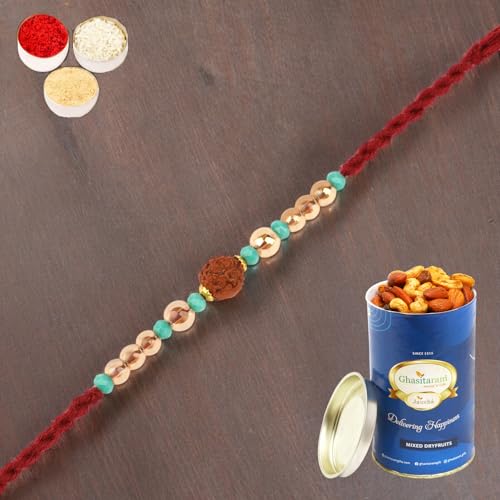 Ghasitaram Gifts Rakhi for Brother Rakhis Online 1903- Rudraksh Rakhi with 100 gms of Dryfruits Mix Can Ghasitaram Gifts Rakhi for Brother Rakhis Online 1903- Rudraksh Rakhi with 100 gms of Dryfruits Mix Can von Ghasitaram Gifts