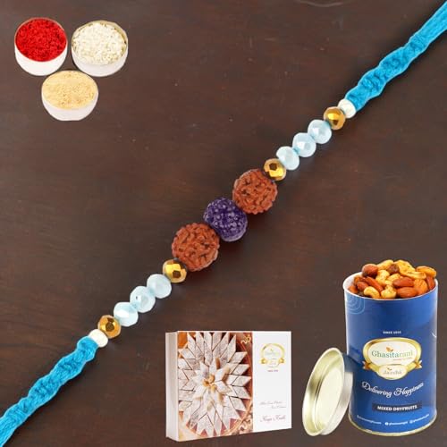 Ghasitaram Gifts Rakhi for Brother Rakhis Online 1907- Rudraksh Rakhi with 100 gms of Dryfruits Mix Can 200 gms of Kaju katli Ghasitaram Gifts Rakhi for Brother Rakhis Online 1907- Rudraksh Rakhi with 100 gms of Dryfruits Mix Can 200 gms of Kaju katli von Ghasitaram Gifts