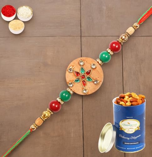 Ghasitaram Gifts Rakhi for Brother Rakhis Online - 2K-263 Premium Rakhi with 100 gms of Dryfruits Mix Can Ghasitaram Gifts Rakhi for Brother Rakhis Online - 2K-263 Premium Rakhi with 100 gms of Dryfruits Mix Can von Ghasitaram Gifts