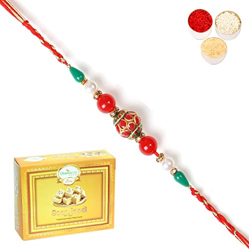 Ghasitaram Gifts Rakhi for Brother Rakhis Online - 2K-268 Fancy Thread Rakhi with 200 gms of Soan Papdi von Ghasitaram Gifts