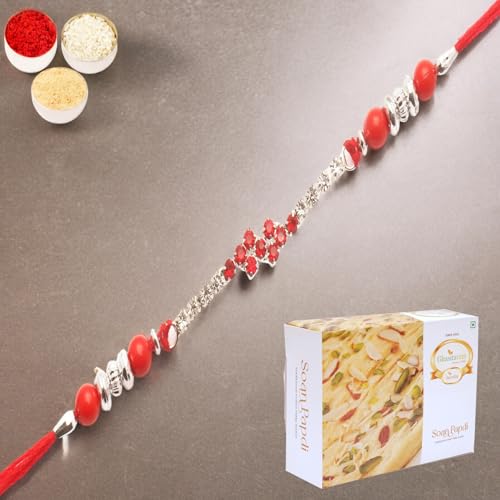 Ghasitaram Gifts Rakhi for Brother Rakhis Online - 333 diamond Rakhi with 200 gms of Soan Papdi von Ghasitaram Gifts