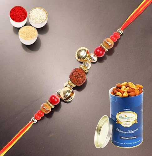 Ghasitaram Gifts Rakhi for Brother Rakhis Online 6208- Rudraksh Rakhi with 100 gms of Dryfruits Mix Can Ghasitaram Gifts Rakhi for Brother Rakhis Online 6208- Rudraksh Rakhi with 100 gms of Dryfruits Mix Can von Ghasitaram Gifts