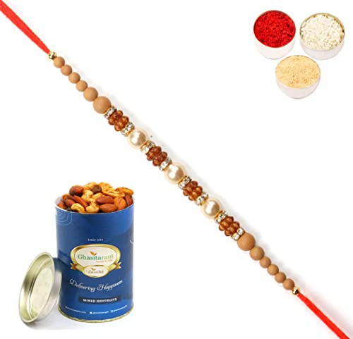 Ghasitaram Gifts Rakhi for Brother Rakhis Online -6299 Pearl Rakhi For my Brother with 100 gms of Dryfruits Mix Can Ghasitaram Gifts Rakhi for Brother Rakhis Online -6299 Pearl Rakhi For my Brother with 100 gms of Dryfruits Mix Can von Ghasitaram Gifts