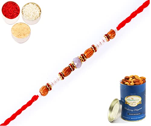 Ghasitaram Gifts Rakhi for Brother Rakhis Online - 6332 Fancy Thread Rakhi with 100 gms of Dryfruits Mix Can von Ghasitaram Gifts