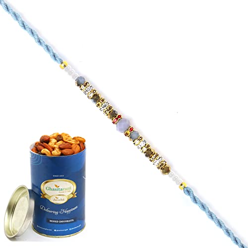 Ghasitaram Gifts Rakhi for Brother Rakhis Online - 6373 Fancy Thread Rakhi with 100 gms of Dryfruits Mix Can Ghasitaram Gifts Rakhi for Brother Rakhis Online - 6373 Fancy Thread Rakhi with 100 gms of Dryfruits Mix Can von Ghasitaram Gifts