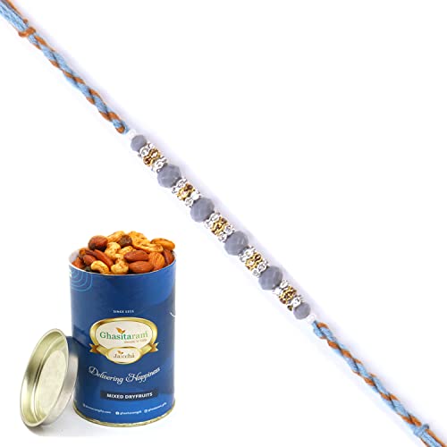 Ghasitaram Gifts Rakhi for Brother Rakhis Online - 6375 Fancy Thread Rakhi with 100 gms of Dryfruits Mix Can Ghasitaram Gifts Rakhi for Brother Rakhis Online - 6375 Fancy Thread Rakhi with 100 gms of Dryfruits Mix Can von Ghasitaram Gifts