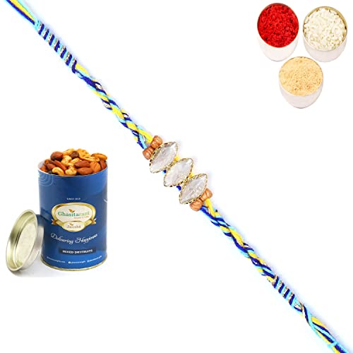 Ghasitaram Gifts Rakhi for Brother Rakhis Online - 6400 Fancy Thread Rakhi with 100 gms of Dryfruits Mix Can Ghasitaram Gifts Rakhi for Brother Rakhis Online - 6400 Fancy Thread Rakhi with 100 gms of Dryfruits Mix Can von Ghasitaram Gifts
