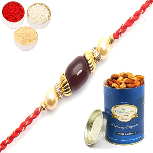 Ghasitaram Gifts Rakhi for Brother Rakhis Online-6794 fancy Thread Rakhi with 100 gms of Dryfruits Mix Can von Ghasitaram Gifts