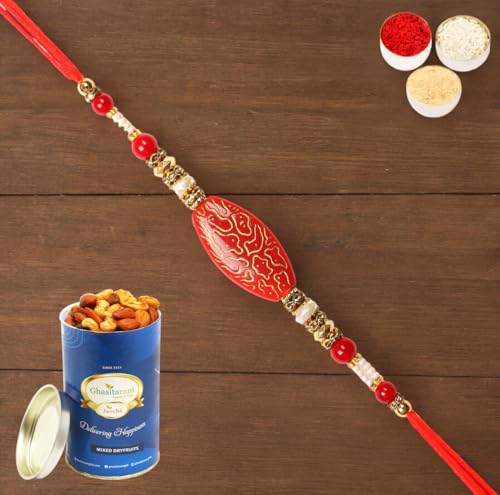 Ghasitaram Gifts Rakhi for Brother Rakhis Online - 7609 Premium Rakhi with 100 gms of Dryfruits Mix Can Ghasitaram Gifts Rakhi for Brother Rakhis Online - 7609 Premium Rakhi with 100 gms of Dryfruits Mix Can von Ghasitaram Gifts