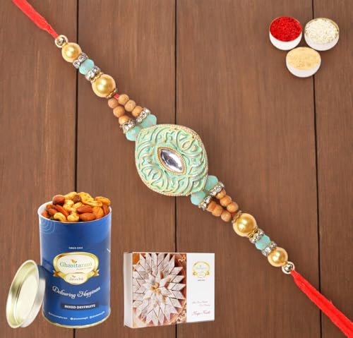 Ghasitaram Gifts Rakhi for Brother Rakhis Online - 8469 Premium Rakhi with 100 gms of Dryfruits Mix Can 200 gms of Kaju katli Ghasitaram Gifts Rakhi for Brother Rakhis Online - 8469 Premium Rakhi with 100 gms of Dryfruits Mix Can 200 gms of Kaju katli von Ghasitaram Gifts