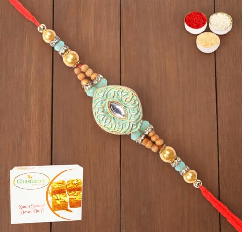 Ghasitaram Gifts Rakhi for Brother Rakhis Online - 8469 Premium Rakhi with 200 gms of Besan Barfi Ghasitaram Gifts Rakhi for Brother Rakhis Online - 8469 Premium Rakhi with 200 gms of Besan Barfi von Ghasitaram Gifts