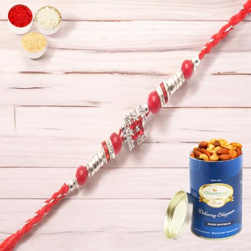 Ghasitaram Gifts Rakhi for Brother Rakhis Online - 8983 Diamond Rakhi with 100 gms of Dryfruits Mix Can Ghasitaram Gifts Rakhi for Brother Rakhis Online - 8983 Diamond Rakhi with 100 gms of Dryfruits Mix Can von Ghasitaram Gifts