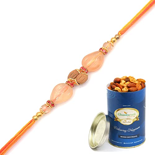 Ghasitaram Gifts Rakhi for Brother Rakhis Online - AV5919 Fancy Thread Rakhi with 100 gms of Dryfruits Mix Can Ghasitaram Gifts Rakhi for Brother Rakhis Online - AV5919 Fancy Thread Rakhi with 100 gms of Dryfruits Mix Can von Ghasitaram Gifts
