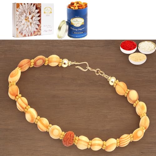 Ghasitaram Gifts Rakhi for Brother Rakhis Online - BB2104 - Bracelet Rakhi with 100 gms of Dryfruits Mix Can 200 gms of Kaju katli von Ghasitaram Gifts