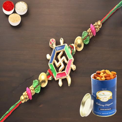 Ghasitaram Gifts Rakhi for Brother Rakhis Online - Blessings of The Divine Power for My Brother Rakhi with 100 GMS of Dryfruits Mix Can Ghasitaram Gifts Rakhi for Brother Rakhis Online - Blessings of The Divine Power for My Brother Rakhi with 100 GMS of Dryfruits Mix Can von Ghasitaram Gifts