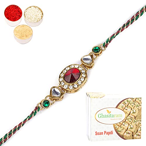 Ghasitaram Gifts Rakhi for Brother Rakhis Online J-33024 Oval Jewel Rakhi with 200 GMS of Soan Papdi Ghasitaram Gifts Rakhi for Brother Rakhis Online J-33024 Oval Jewel Rakhi with 200 GMS of Soan Papdi von Ghasitaram Gifts