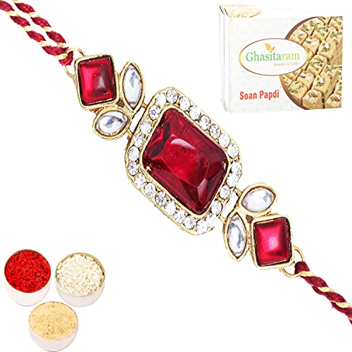 Ghasitaram Gifts Rakhi for Brother Rakhis Online- J-3506 Rectangle Jewel Rakhi with 200 GMS of Soan Papdi Ghasitaram Gifts Rakhi for Brother Rakhis Online- J-3506 Rectangle Jewel Rakhi with 200 GMS of Soan Papdi von Ghasitaram Gifts