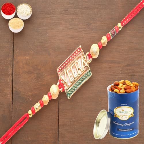 Ghasitaram Gifts Rakhi for Brother Rakhis Online - Mera Pyaara Veera Rakhi with 100 gms of Dryfruits Mix Can Ghasitaram Gifts Rakhi for Brother Rakhis Online - Mera Pyaara Veera Rakhi with 100 gms of Dryfruits Mix Can von Ghasitaram Gifts