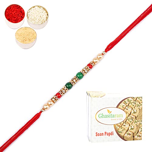 Ghasitaram Gifts Rakhi for Brother Rakhis Online - Nbh-236 Pearl Rakhi For my Brother with 200 gms of Soan Papdi Ghasitaram Gifts Rakhi for Brother Rakhis Online - Nbh-236 Pearl Rakhi For my Brother with 200 gms of Soan Papdi von Ghasitaram Gifts
