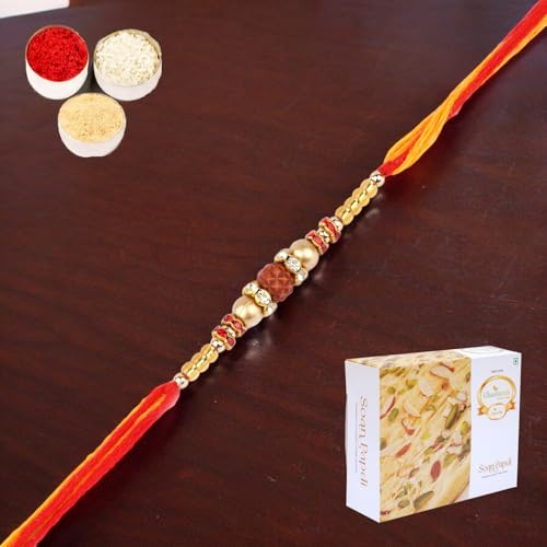 Ghasitaram Gifts Rakhi for Brother Rakhis Online - Nbh-252- Rudraksh Rakhi with 400 gms of Soan Papdi Ghasitaram Gifts Rakhi for Brother Rakhis Online - Nbh-252- Rudraksh Rakhi with 400 gms of Soan Papdi von Ghasitaram Gifts