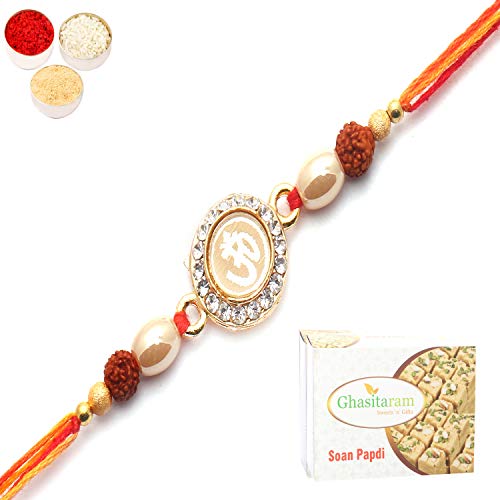 Ghasitaram Gifts Rakhi for Brother Rakhis Online - Om The Mystique of Truth Rakhi with 200 gms of Soan Papdi von Ghasitaram Gifts