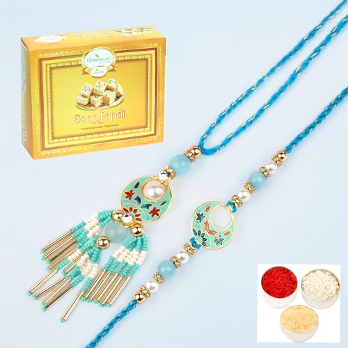 Ghasitaram Gifts Rakhi for Brother Rakhis Online - RM-211 Bhaiya Bhabhi rakhi with 200 gms of Soan Papdi von Ghasitaram Gifts