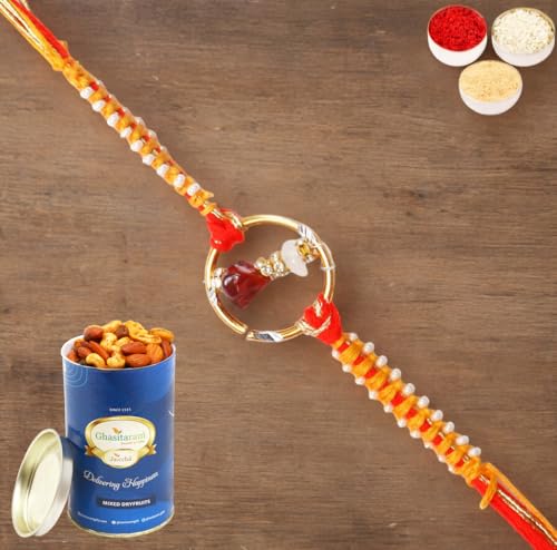 Ghasitaram Gifts Rakhi for Brother Rakhis Online - RM 716- Premium Rakhi with 100 gms of Dryfruits Mix Can von Ghasitaram Gifts