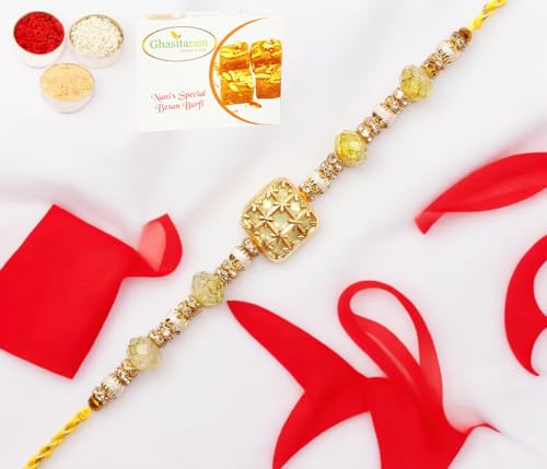 Ghasitaram Gifts Rakhi for Brother Rakhis Online - RM-759 Premium Rakhi with 200 gms of Besan Barfi Ghasitaram Gifts Rakhi for Brother Rakhis Online - RM-759 Premium Rakhi with 200 gms of Besan Barfi von Ghasitaram Gifts