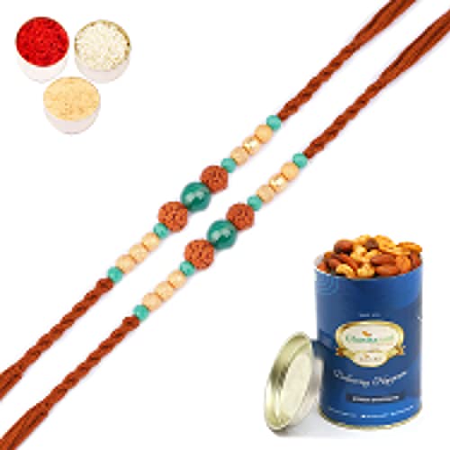 Ghasitaram Gifts Rakhi for Brother Rakhis Online Set of 2-1891- Rudraksh Rakhi with 100 gms of Dryfruits Mix Can Ghasitaram Gifts Rakhi for Brother Rakhis Online Set of 2-1891- Rudraksh Rakhi with 100 gms of Dryfruits Mix Can von Ghasitaram Gifts