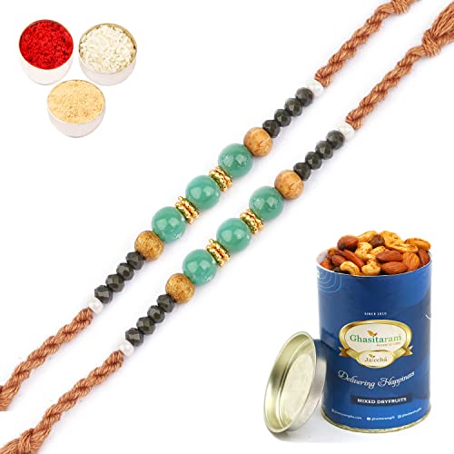 Ghasitaram Gifts Rakhi for Brother Rakhis Online - Set of 2-1897 Fancy Thread Rakhi with 100 gms of Dryfruits Mix Can Ghasitaram Gifts Rakhi for Brother Rakhis Online - Set of 2-1897 Fancy Thread Rakhi with 100 gms of Dryfruits Mix Can von Ghasitaram Gifts