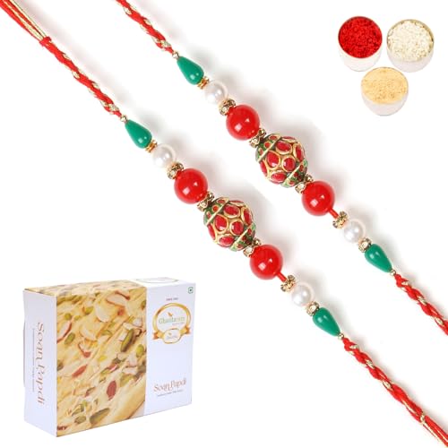 Ghasitaram Gifts Rakhi for Brother Rakhis Online - Set of 2-2K-268 Fancy Thread Rakhiwith 200 gms of Soan Papdi von Ghasitaram Gifts