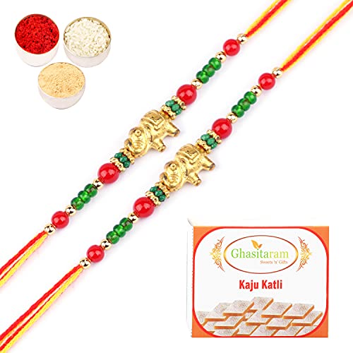 Ghasitaram Gifts Rakhi for Brother Rakhis Online - -Set of 2-6043 Rakhi Thread with 200 gms of Kaju katli Ghasitaram Gifts Rakhi for Brother Rakhis Online - -Set of 2-6043 Rakhi Thread with 200 gms of Kaju katli von Ghasitaram Gifts
