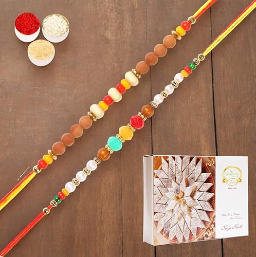 Ghasitaram Gifts Rakhi for Brother Rakhis Online - Set of 2 6045, 6082 Rakhi Threads with 200 gms of Kaju katli Ghasitaram Gifts Rakhi for Brother Rakhis Online - Set of 2 6045, 6082 Rakhi Threads with 200 gms of Kaju katli von Ghasitaram Gifts