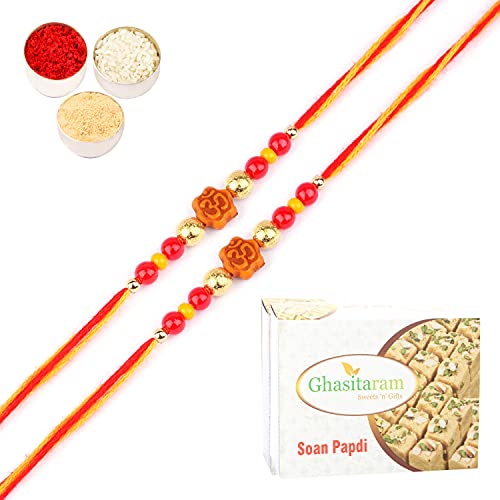 Ghasitaram Gifts Rakhi for Brother Rakhis Online - Set of 2-6074 Rakhi Thread with 200 gms of Soan Papdi Ghasitaram Gifts Rakhi for Brother Rakhis Online - Set of 2-6074 Rakhi Thread with 200 gms of Soan Papdi von Ghasitaram Gifts
