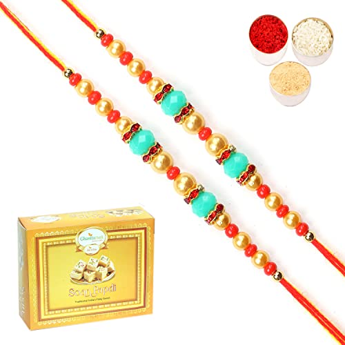 Ghasitaram Gifts Rakhi for Brother Rakhis Online -Set of 2-6269 Pearl Rakhi For my Brother with 400 gms of Soan Papdi von Ghasitaram Gifts