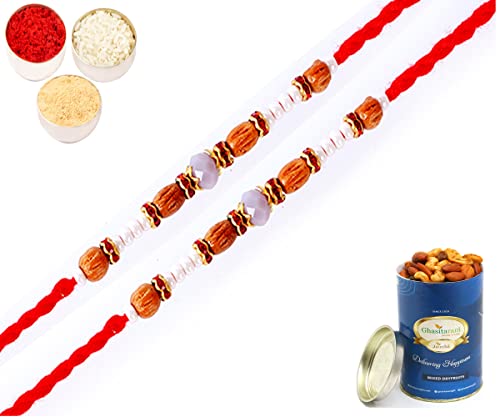 Ghasitaram Gifts Rakhi for Brother Rakhis Online - Set of 2-6332 Fancy Thread Rakhis with 100 gms of Dryfruits Mix Can von Ghasitaram Gifts