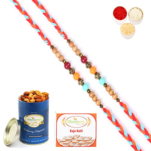 Ghasitaram Gifts Rakhi for Brother Rakhis Online - Set of 2-6433 Fancy Thread Rakhis with 100 gms of Dryfruits Mix Can 200 gms of Kaju katli Ghasitaram Gifts Rakhi for Brother Rakhis Online - Set of 2-6433 Fancy Thread Rakhis with 100 gms of Dryfruits Mix Can 200 gms of Kaju katli von Ghasitaram Gifts