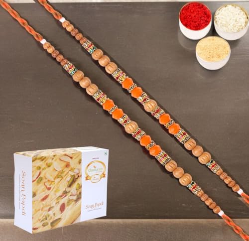 Ghasitaram Gifts Rakhi for Brother Rakhis Online - Set of 2-6493 Fancy Thread Rakhis with 400 gms of Soan Papdi von Ghasitaram Gifts