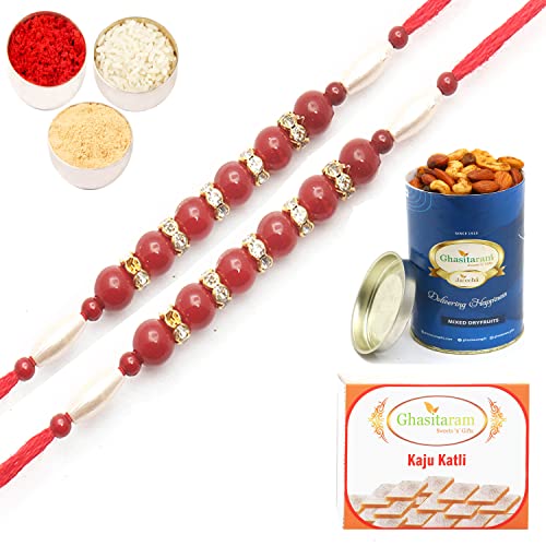 Ghasitaram Gifts Rakhi for Brother Rakhis Online- Set of 2-666 Fancy Thread Rakhi with 100 gms of Dryfruits Mix Can 200 gms of Kaju katli Ghasitaram Gifts Rakhi for Brother Rakhis Online- Set of 2-666 Fancy Thread Rakhi with 100 gms of Dryfruits Mix Can 200 gms of Kaju katli von Ghasitaram Gifts