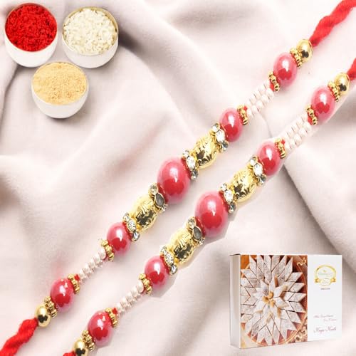 Ghasitaram Gifts Rakhi for Brother Rakhis Online-Set of 2-7017 fancy Thread Rakhi with 200 gms of Kaju katli von Ghasitaram Gifts