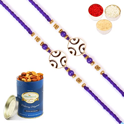 Ghasitaram Gifts Rakhi for Brother Rakhis Online - Set of 2-8928 Evil Eye Fancy Thread Rakhis with 100 gms of Dryfruits Mix Can von Ghasitaram Gifts