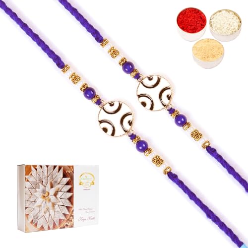 Ghasitaram Gifts Rakhi for Brother Rakhis Online - Set of 2-8928 Evil Eye Fancy Thread Rakhis with 200 gms of Kaju katli von Ghasitaram Gifts