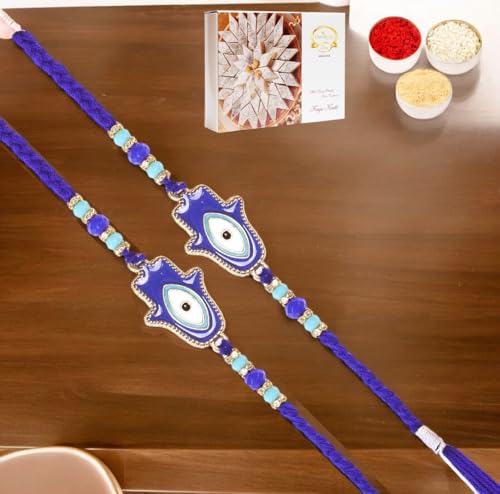 Ghasitaram Gifts Rakhi for Brother Rakhis Online - Set of 2-8931 Evil Eye Fancy Thread Rakhis with 200 gms of Kaju katli Ghasitaram Gifts Rakhi for Brother Rakhis Online - Set of 2-8931 Evil Eye Fancy Thread Rakhis with 200 gms of Kaju katli von Ghasitaram Gifts