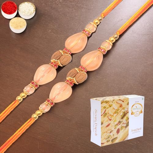 Ghasitaram Gifts Rakhi for Brother Rakhis Online - Set of 2 - AV5919 Fancy Thread Rakhi with 400 gms of Soan Papdi von Ghasitaram Gifts