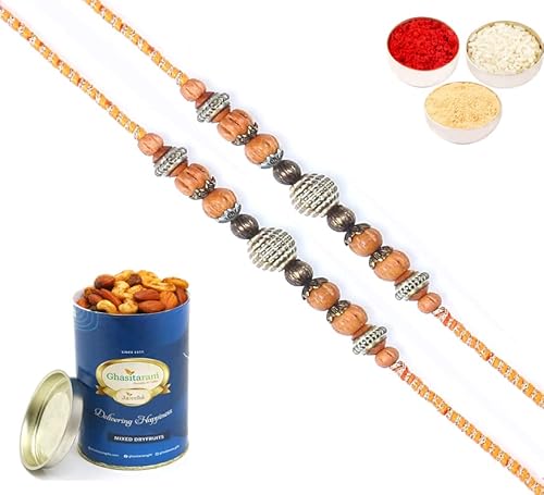 Ghasitaram Gifts Rakhi for Brother Rakhis Online - Set of 2 - L-1 Fancy Thread Rakhis with 100 gms of Dryfruits Mix Can Ghasitaram Gifts Rakhi for Brother Rakhis Online - Set of 2 - L-1 Fancy Thread Rakhis with 100 gms of Dryfruits Mix Can von Ghasitaram Gifts