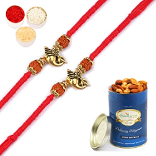 Ghasitaram Gifts Rakhi for Brother Rakhis Online - Set of 2 - LD-9017 Ganesha Rudraksh Rakhi with 100 gms of Dryfruits Mix Can Ghasitaram Gifts Rakhi for Brother Rakhis Online - Set of 2 - LD-9017 Ganesha Rudraksh Rakhi with 100 gms of Dryfruits Mix Can von Ghasitaram Gifts