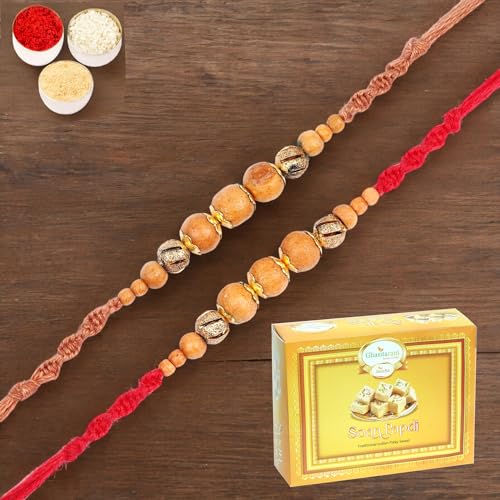 Ghasitaram Gifts Rakhi for Brother Rakhis Online - Set of 2-Nbh245 Rakhis with 400 gms of Soan Papdi von Ghasitaram Gifts